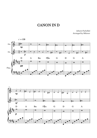 Canon in D | Pachelbel | Horn in F Duet | Piano accompaniment (arr. Milanov)