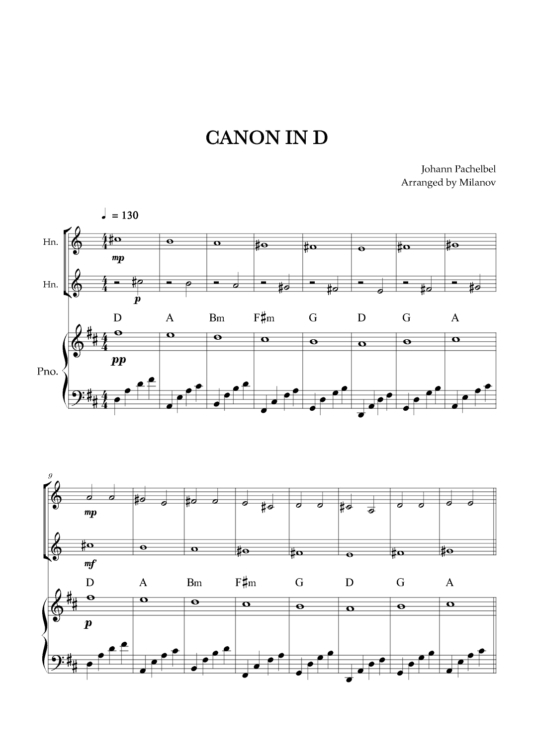 Canon in D | Pachelbel | Horn in F Duet | Piano accompaniment (arr. Milanov)