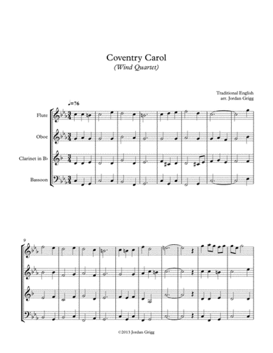 Coventry Carol (Wind Quartet) (arr. Jordan Grigg)