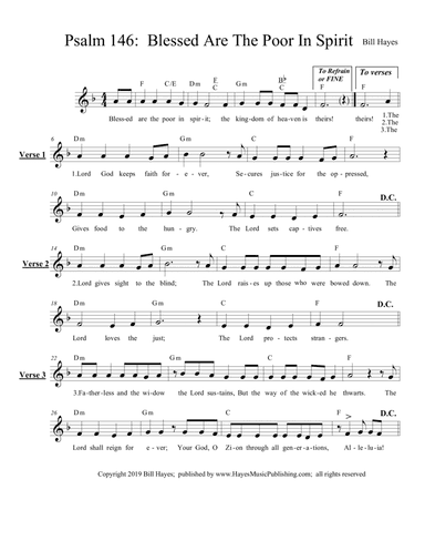 Psalm 146:  Blessed are the poor in spirit - leadsheet