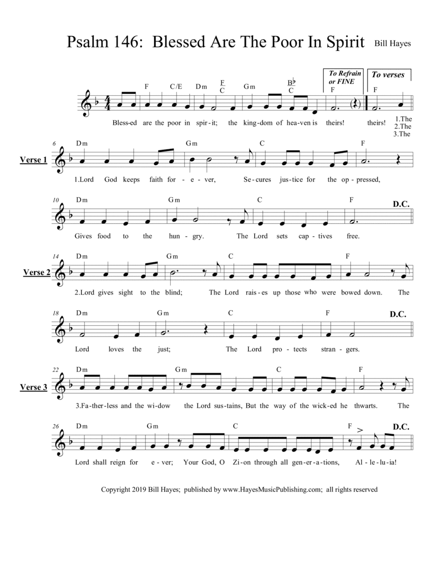 Psalm 146:  Blessed are the poor in spirit - leadsheet