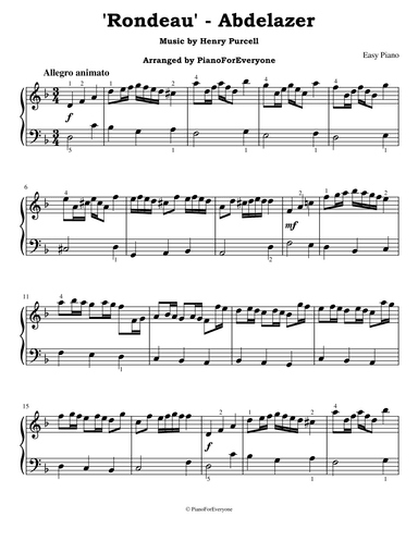 'Rondeau' from Abdelazer - Purcell (Easy Piano) (arr. PianoForEveryone)