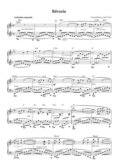 Rêverie - Debussy (Piano with Chords & Lead Sheet) (arr. Toshihiko Tsuru)