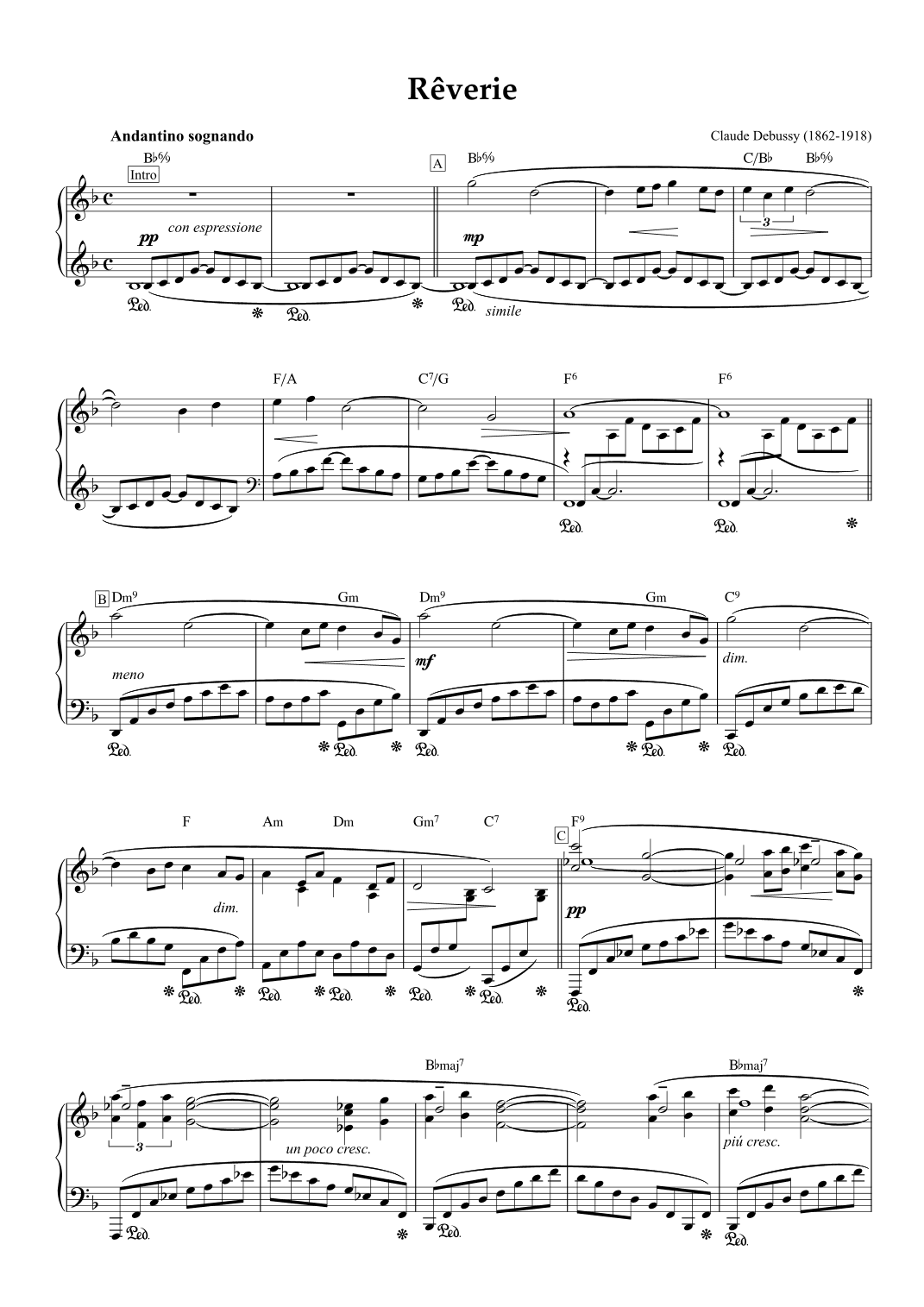 Rêverie - Debussy (Piano with Chords & Lead Sheet) (arr. Toshihiko Tsuru)