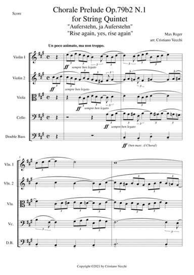 Chorale Prelude Op.79b2 N.1 for String Quintet (arr. Cristiano Vecchi)