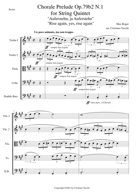 Chorale Prelude Op.79b2 N.1 for String Quintet (arr. Cristiano Vecchi)