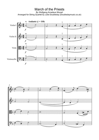 Mozart: March of The Priests from The Magic Flute for String Quartet - Score and Parts (arr. Julie Plant)
