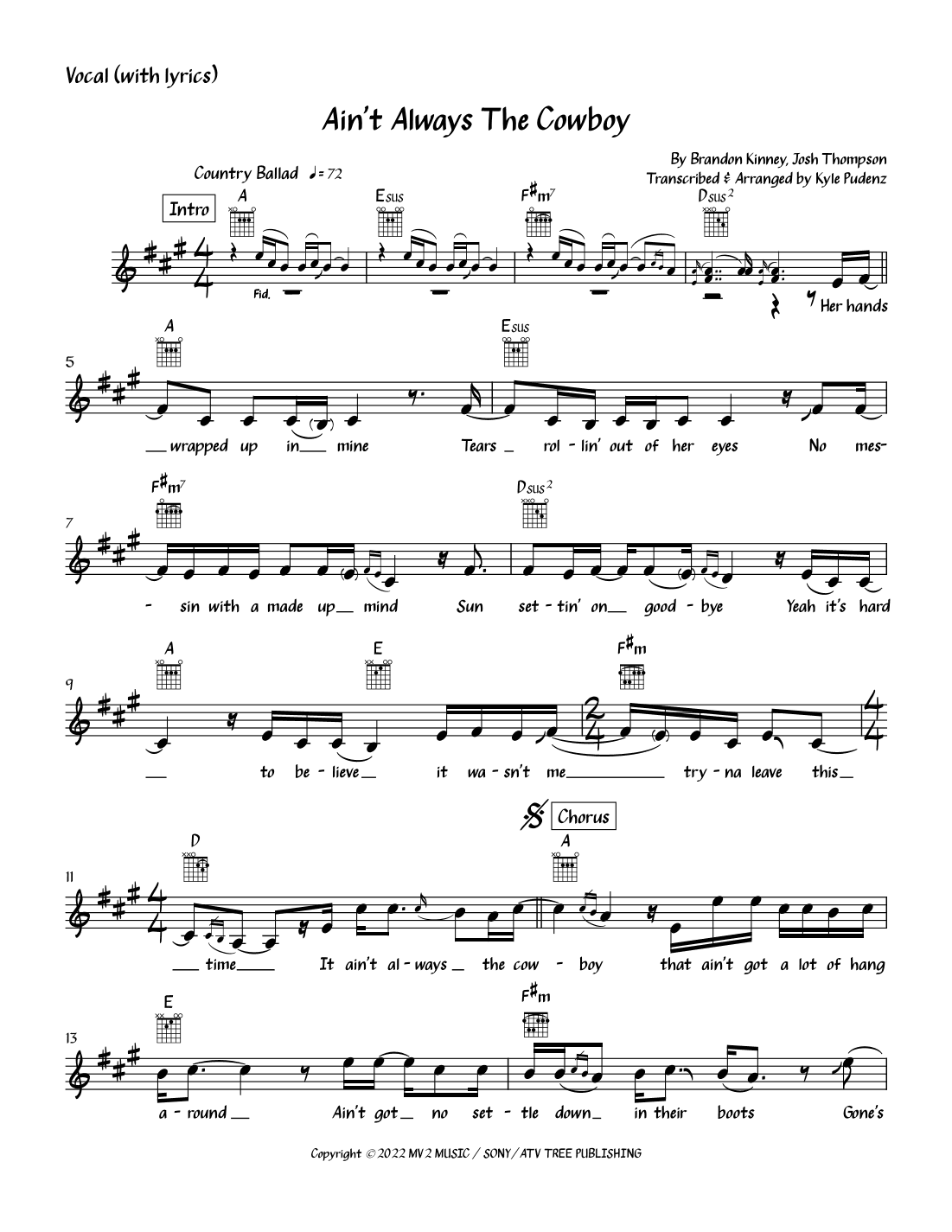 Ain't Always The Cowboy (arr. Kyle Pudenz)