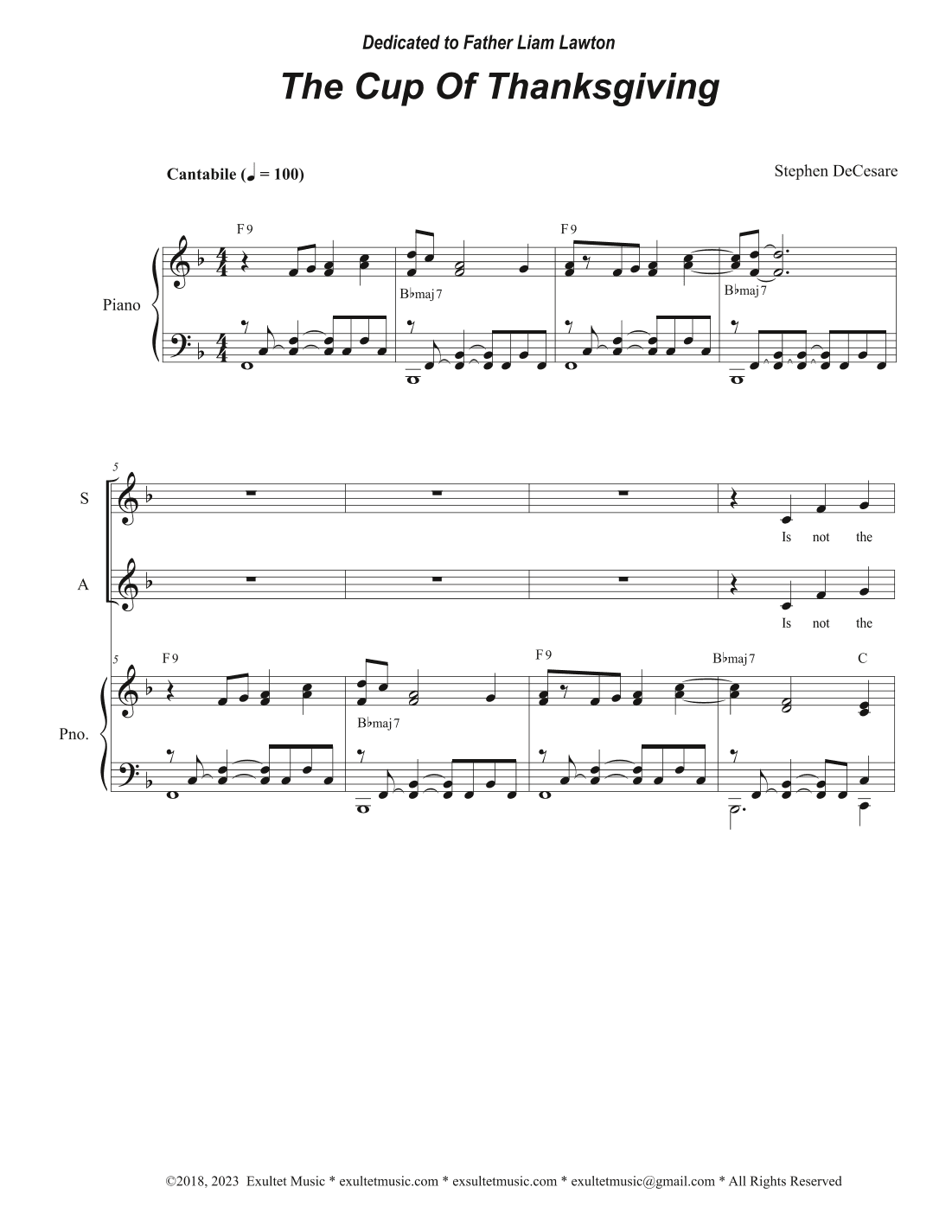 The Cup Of Thanksgiving (Vocal Trio - (SAB)