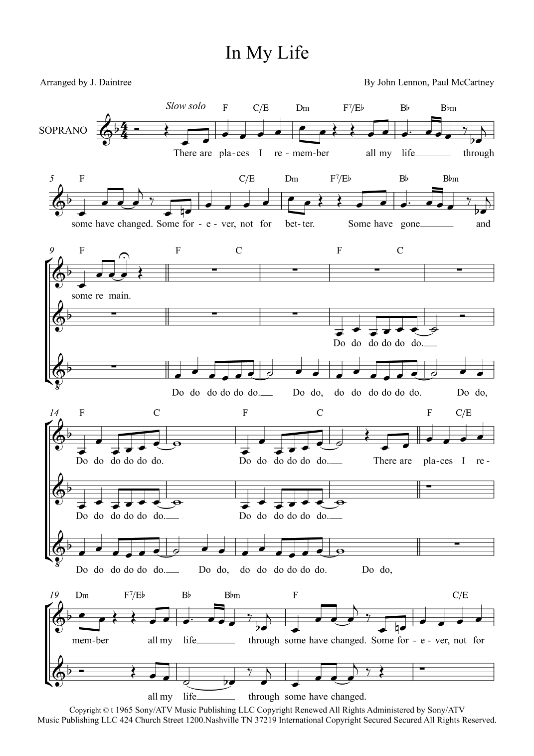In My Life (arr. J. Daintree)