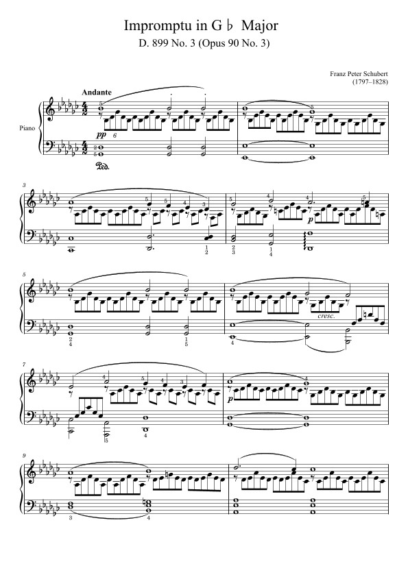 Schubert,Impromptu D.899 Op.90 No.3 in G? Major,For Piano Solo,With Fingering (arr. poon)