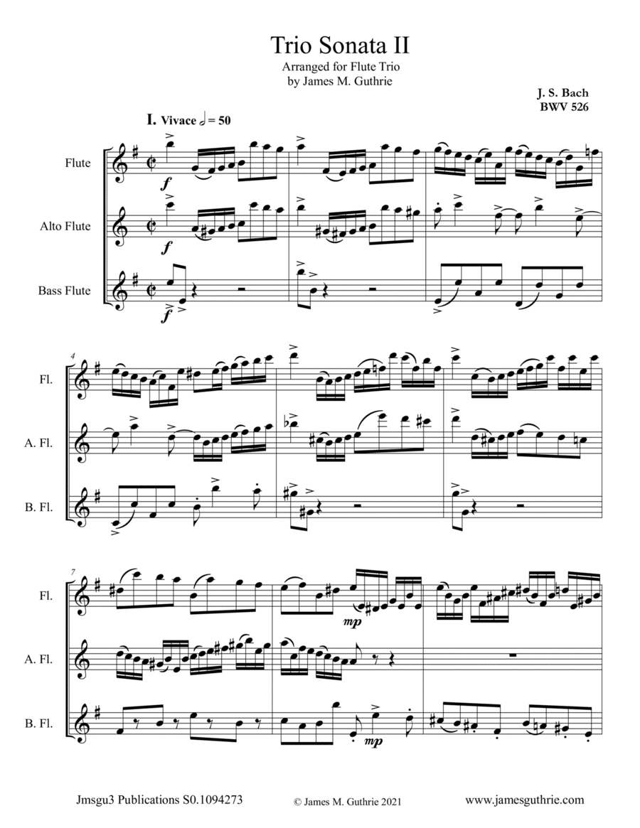 BACH: Trio Sonata No. 2 BWV 526 for Flute Trio (arr. James M. Guthrie)