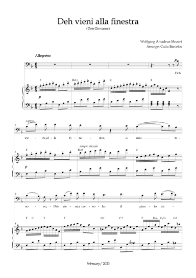 Deh vieni alla finestra (Don Giovanni) Mozart - F Major Chords (BARITONE) (arr. Cadu Barcelos)