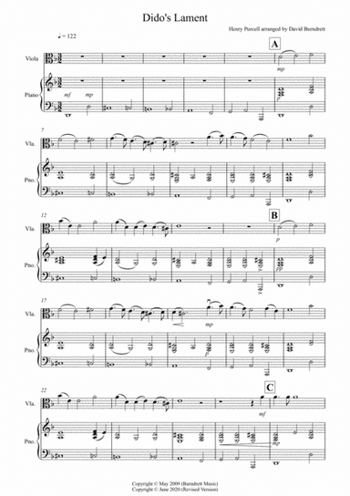 Dido's Lament for Viola and Piano (arr. David Burndrett)