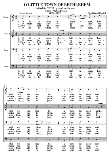 O Little Town Of Bethlehem (Forest Green) A Cappella TTBB (arr. Edited by Andrew Emmet)