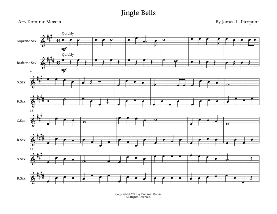Jingle Bells- Soprano Sax and Bari Sax Duet (arr. Dominic Meccia)