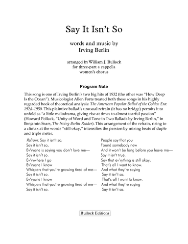 Say It Isn't So (arr. William J. Bullock)