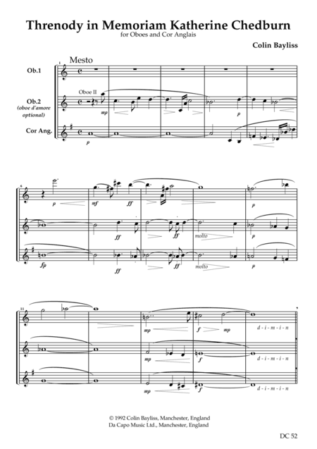Threnody in Memoriam Katherine Chedburn 1948-1988 - for oboe trio