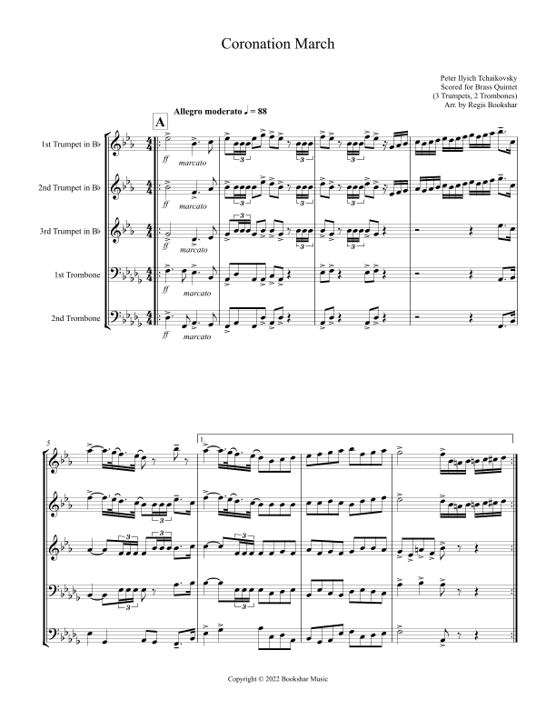 Coronation March (Db) (Brass Quintet - 3 Trp, 2 Trb) (arr. Regis Bookshar)