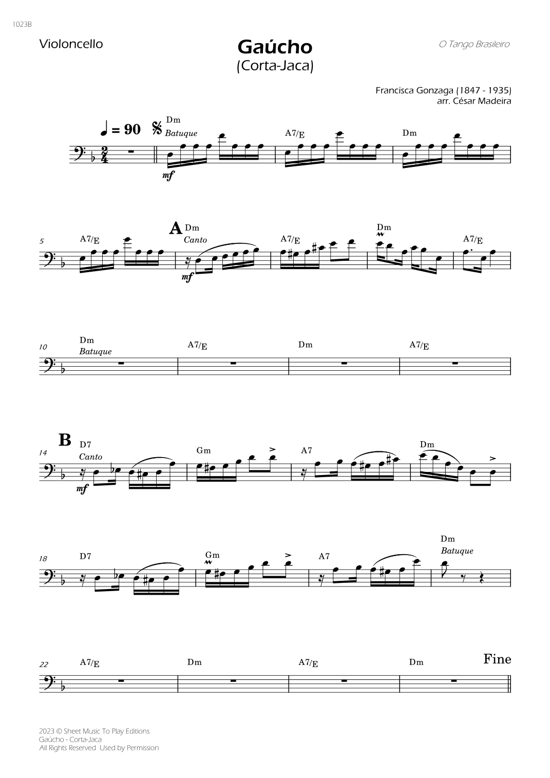 Gaúcho (Corta-Jaca) - Cello Solo - W/Chords (arr. César Madeira)