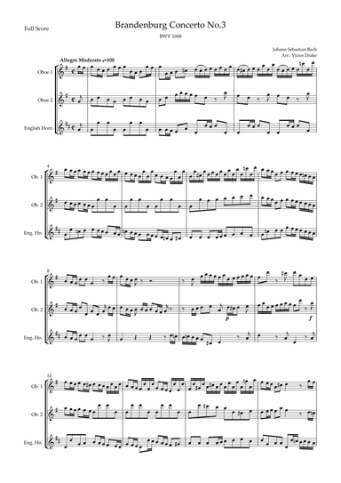 Brandenburg Concerto No. 3 in G major, BWV 1048 1st Mov. (J.S. Bach) for Woodwind Trio (arr. Victor Drake)