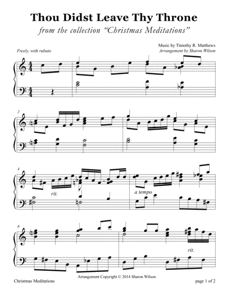 Thou Didst Leave Thy Throne (LARGE PRINT Piano Solo) (arr. Sharon Wilson)