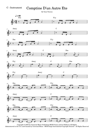 Comptine D'un Autre Été: L'après-midi (arr. Fabio Eduardo de Oliveira)