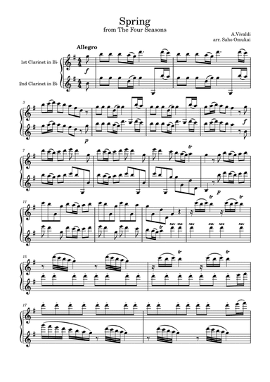 A.Vivaldi: Spring from the four seasons for two clarinets (arr. Saho Omukai)