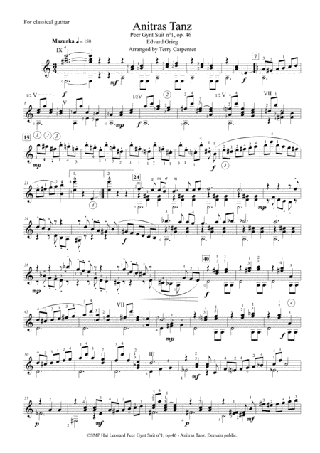 Peer Gynt Suit n°1- Anitras Tanz for classical guitar (arr. Terry Carpenter)