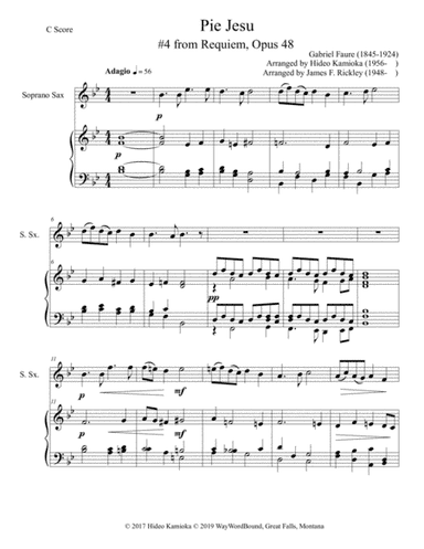 Pie Jesu, #4 from Requiem, Opus 48 for Soprano Saxophone and Keyboard (arr. Hideo Kamioka, James F. Rickley)