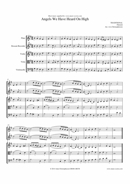 Angels We have Heard on High - Flute, recorder, Violin, Viola, Cello (arr. Anne L Christopherson GRSM ARCM)