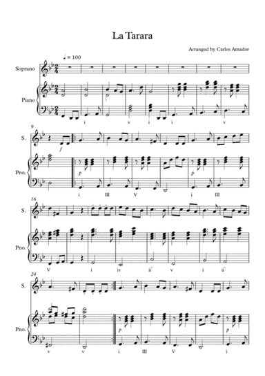 La Tarara for Piano (arr. C. Amador)