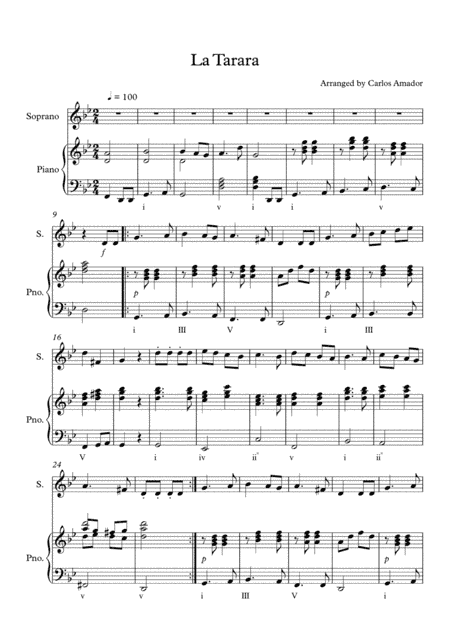 La Tarara for Piano (arr. C. Amador)