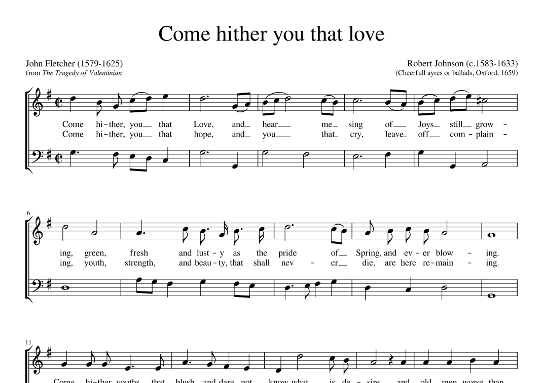 Come hither you that love (arr. Early Music Scores)