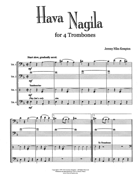 Hava Nagila Israeli Folk Song for Trombone Quartet (arr. Kempton, Jeremy)