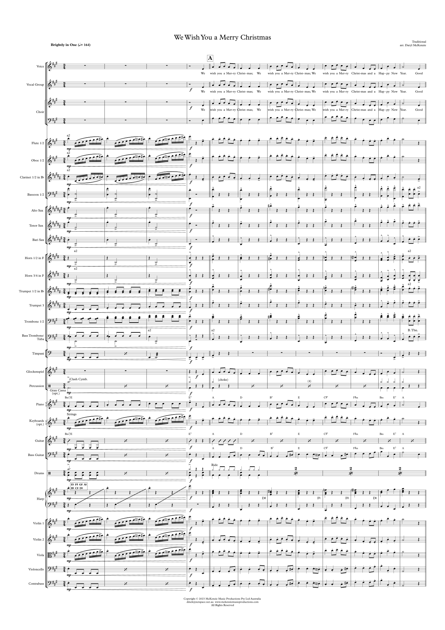 We Wish You a Merry Christmas - Vocal with Choir and Pops Orchestra Key of A (arr. Daryl McKenzie)