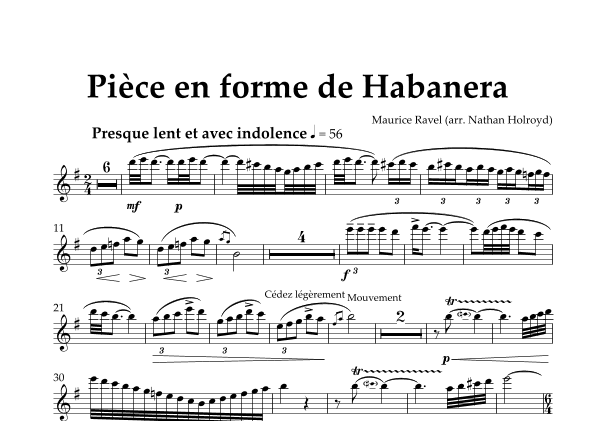 Pièce en forme de habanera (arr. for E-flat saxophone and harp) Saxophone Part (arr. Nathan Holroyd)