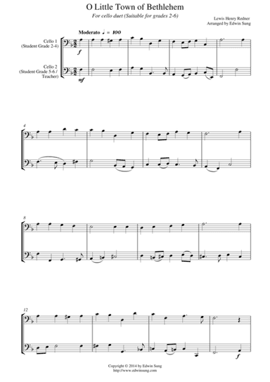 O Little Town of Bethlehem (for cello duet, suitable for grades 2-6) (arr. Edwin Sung)