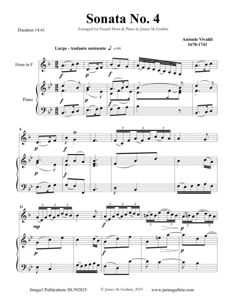 Vivaldi: Sonata No. 4 for French Horn & Piano (arr. James M. Guthrie, ASCAP)
