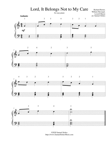 Lord, It Belongs Not to My Care - for easy piano (arr. Samuel Stokes)