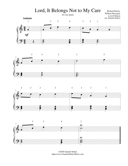 Lord, It Belongs Not to My Care - for easy piano (arr. Samuel Stokes)