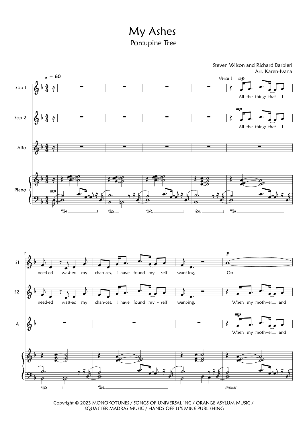 My Ashes (arr. Karen Ivana)