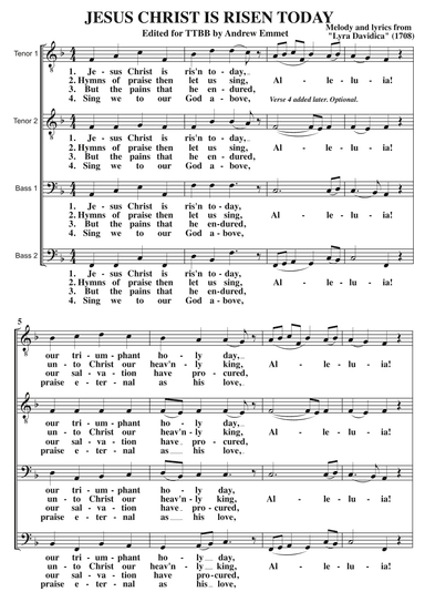 Jesus Christ Is Risen Today A Cappella TTBB (arr. Edited for TTBB by Andrew Emmet.)