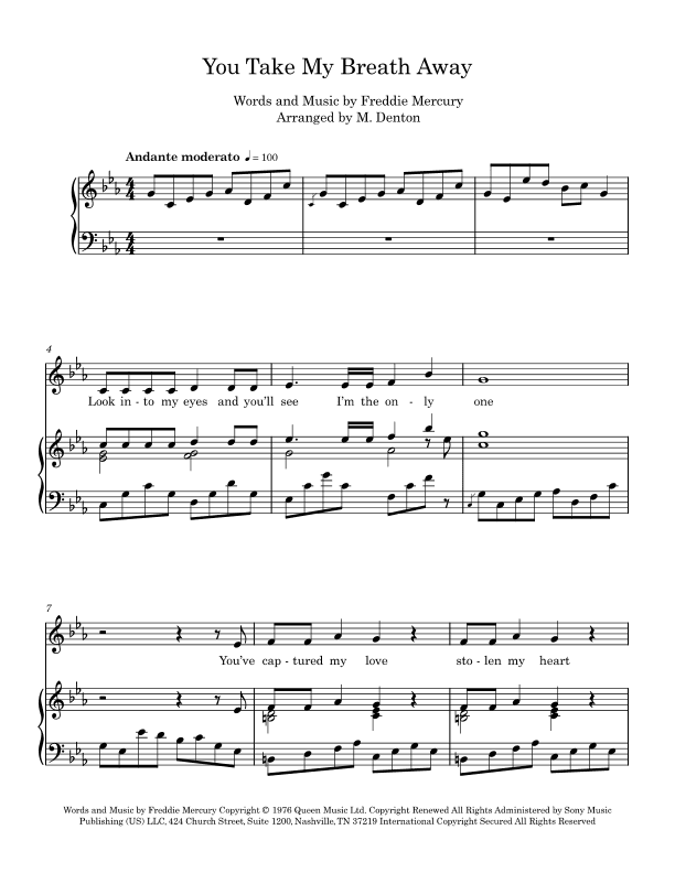 You Take My Breath Away (arr. Margaret Denton)