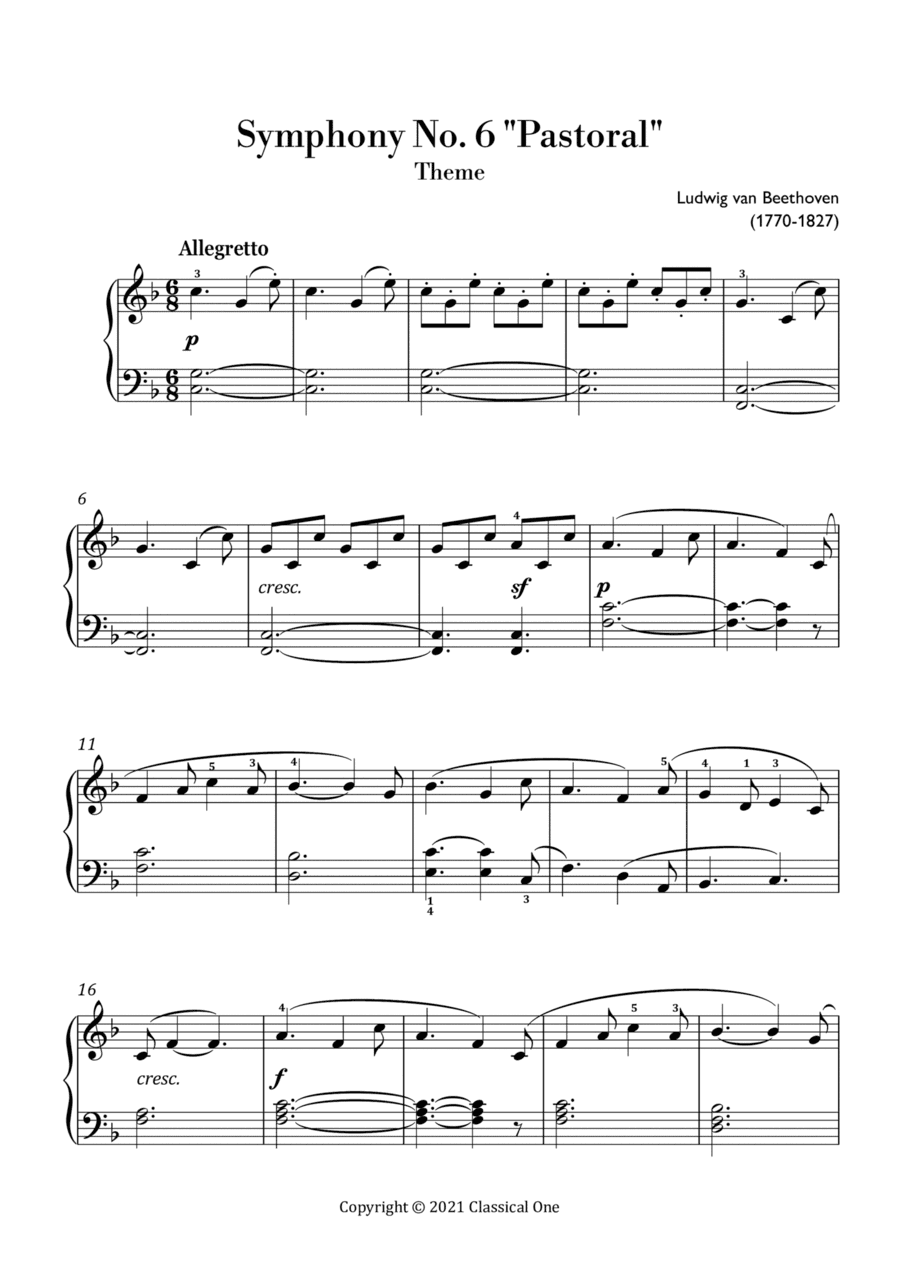 Beethoven - Theme from Symphony No. 6 "Pastoral" (Easy piano arrangement) (arr. MPS)