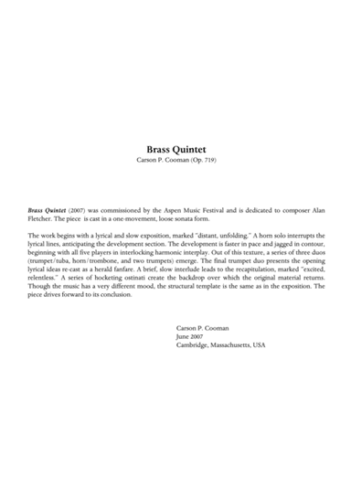 Carson Cooman: Brass Quintet (2007)