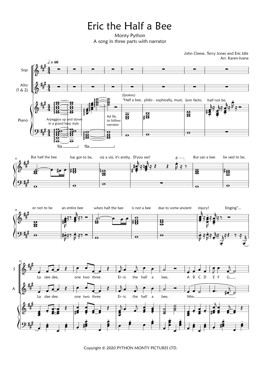 Eric The Half A Bee (arr. Karen Ivana)