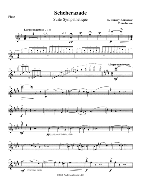 Scheherazade arranged for flute, harp and string quintet - Flute Part (arr. Catherine and David Anderson)