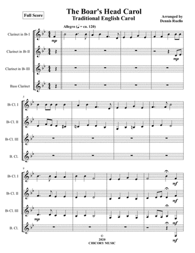 The Boar's Head Carol - Clarinet Quartet (SSSB) - Intermediate (arr. Dennis Ruello)