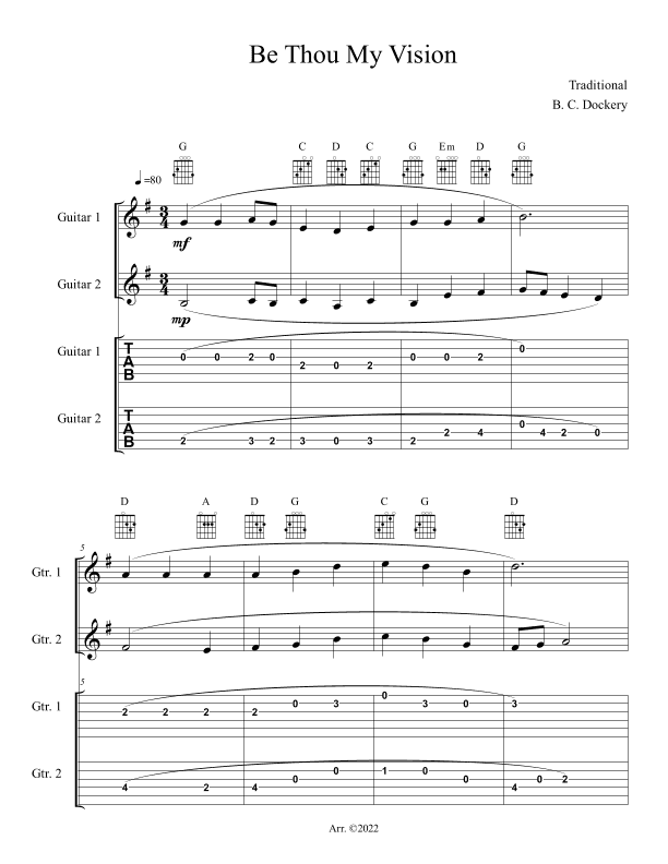 Be Thou My Vision (Guitar Duet with TAB) (arr. B. C. Dockery)